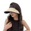 Women's Summer Wide-Brimmed Open-Top Straw Hat for Face and Sun Protection, Outdoor Cycling UV Protection Sun Hat with Black Coating