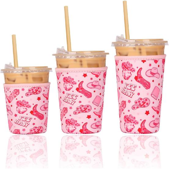 Reble Ulated Neoprene Iced Coffee Cup Sleeve, Durable Drink Sleeve for Cold Beverages, Beverage Holder for Iced Coffee, Floral Checkers