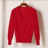 Korean V-Neck Knitted Cardigan: Women's Long Sleeve, Versatile Spring & Autumn Top.