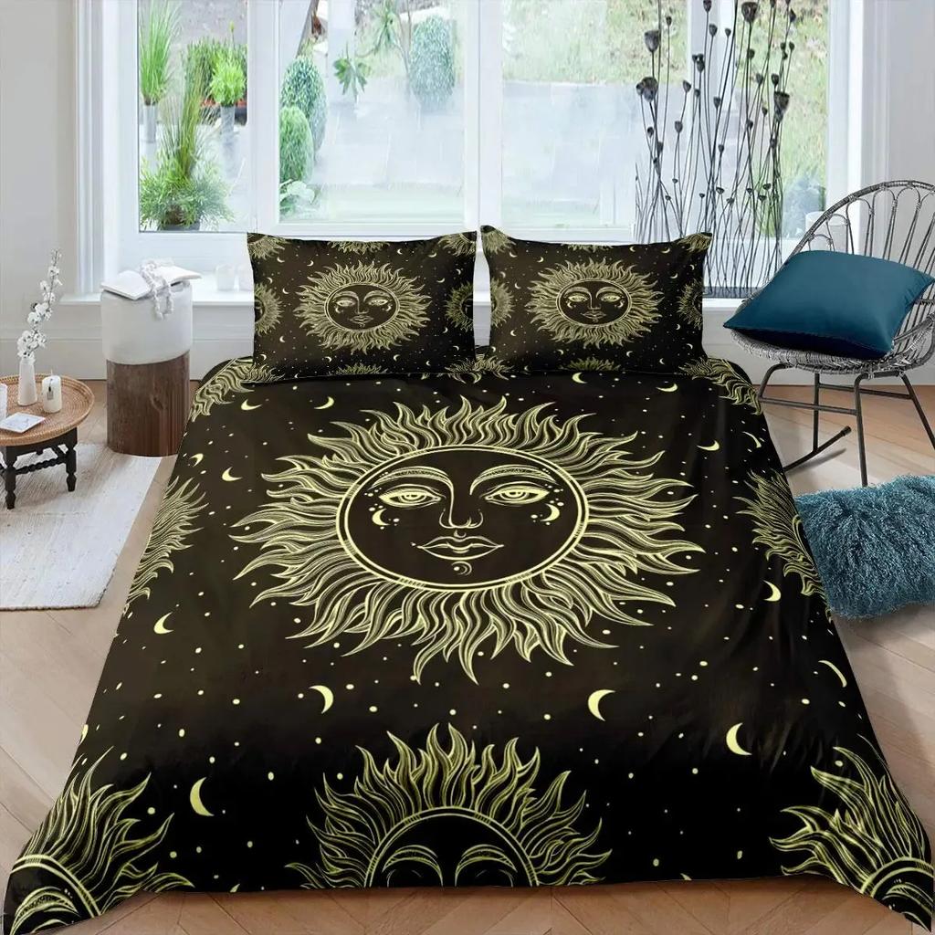 Neon Mandala Duvet Cover Set Full Queen Boho Hippie Bedding Set Ancient Mayan Calendar 3D Print Abstract Comforter Cover