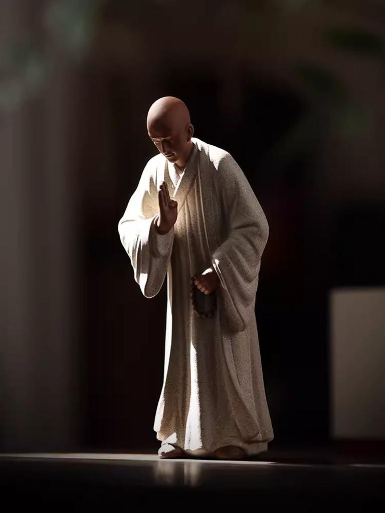 Zen Little Monk Buddhist Shami Meditation Sculpture, Ceramic Figurines, Tearoom Fengshui Chinese Statues for Decoration, Gift