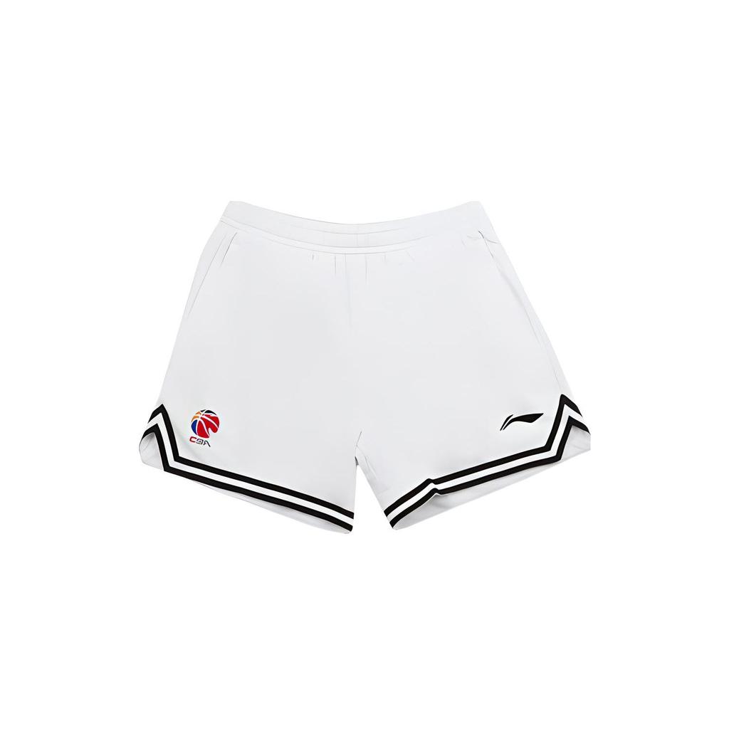 Li Ning CBA Series Solid Color Striped Logo Sports Basketball Shorts Men Shorts White AAPS473-2