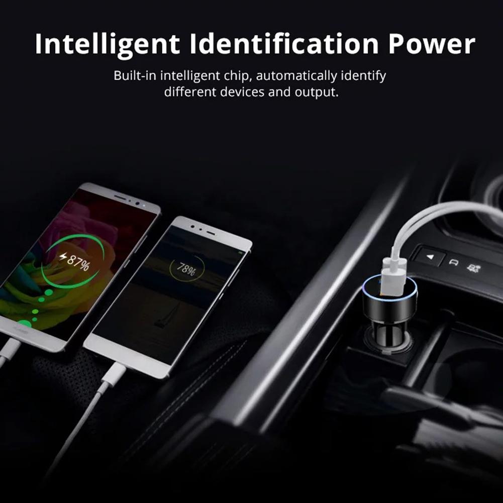 Car Charger Adapter Dual USB 2 Port Cigarette Lighter Adapter 3.1A Super Fast Charging Smart Mobile Phone Charger Aluminum Alloy
