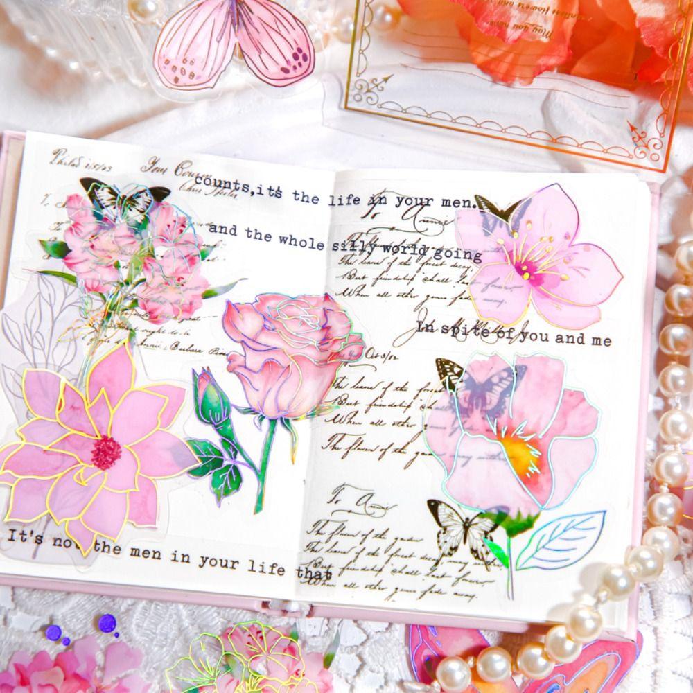 Handmade Butterfly Flower Sticker Decorative Ice Crystal Collage Decals  Goo Card