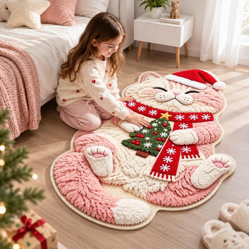Non-Slip Cat-Shaped Area Rug 2D Cartoon Carpet Soft Home Decor Carpet Bedrooms