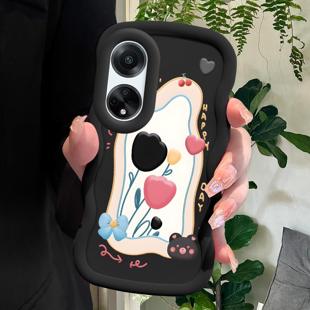 

Окрашенный узор Big Wave Edge Мягкий силиконовый материал Macaron чехол для телефона противоударный защитный резиновый чехол для OPPO Reno Realme OPPO A77 4G чёрный