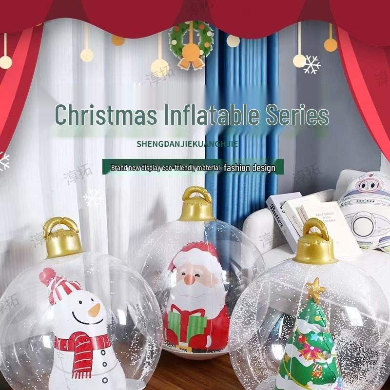 Aufblasbarer Weihnachtsball & Weihnachtsmann Schneemann Ornament für Außenrasen Dekoration