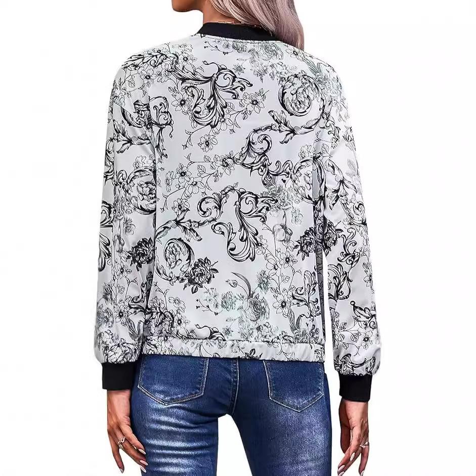 Neue Herbst- und Winter-Damen-Dünnjacke mit Druck, lässig und locker