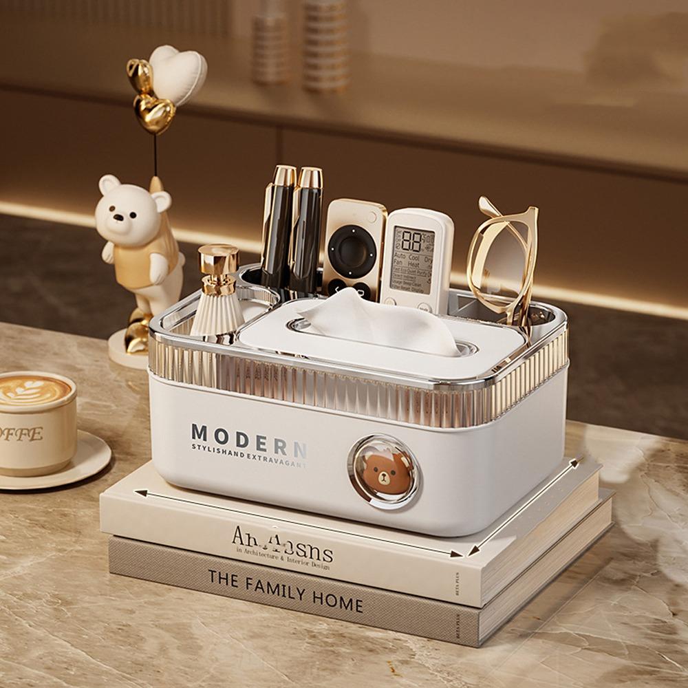 

Light Luxury Tissue Box Dustproof Cosmetic Organizer Multifunctional Storage Paper Box Restaurant White Without Cover