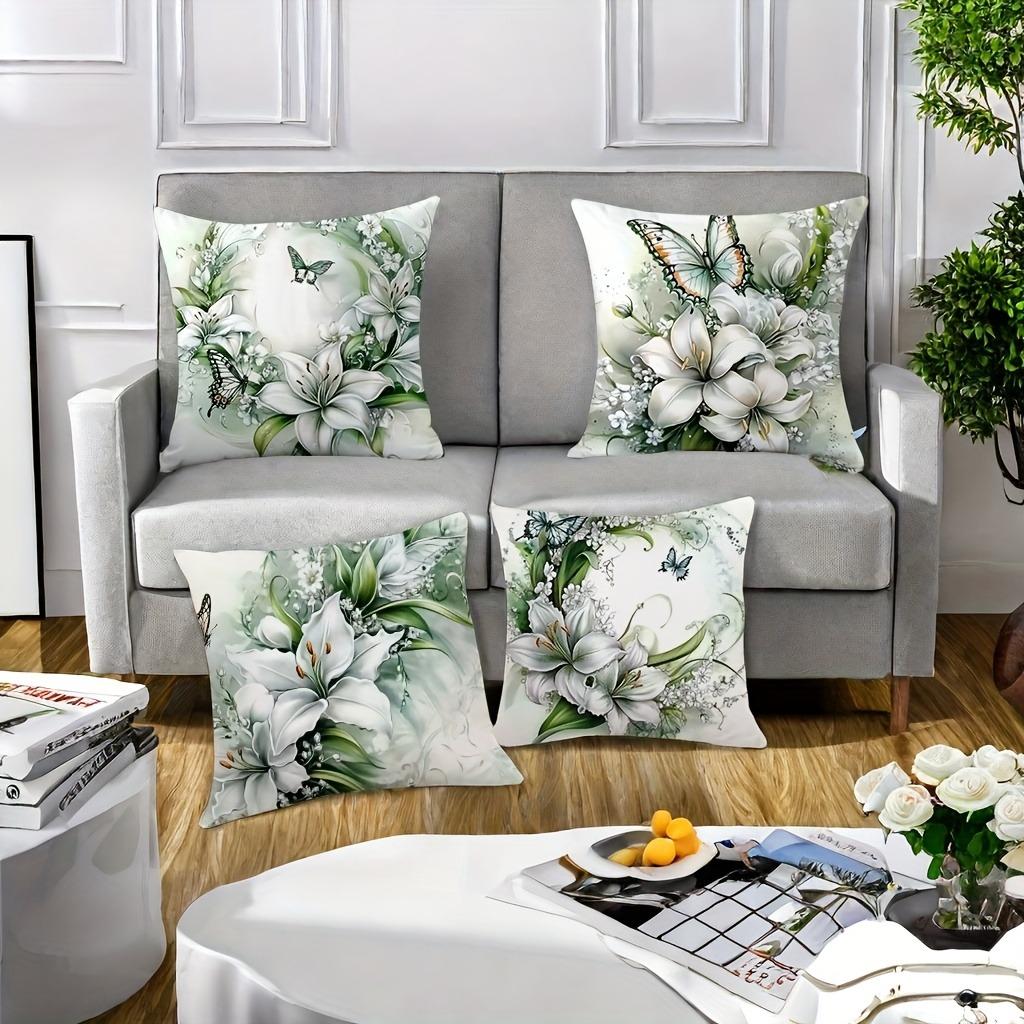Lily Wreath And Butterfly Throw Pillow Coverbedroom Sofa Decorative Cushion Cover With Zipper Soft Cushion Cover
