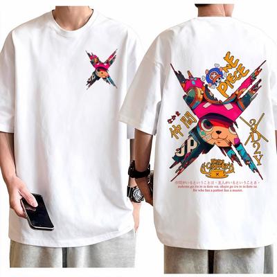 One Piece Tony Tony Chopper Vintage Pop Art T-Shirt Herren Baumwolle Anime Grafik-T-Shirt Partner Zitat Rundhals Kurzarm Streetwear
