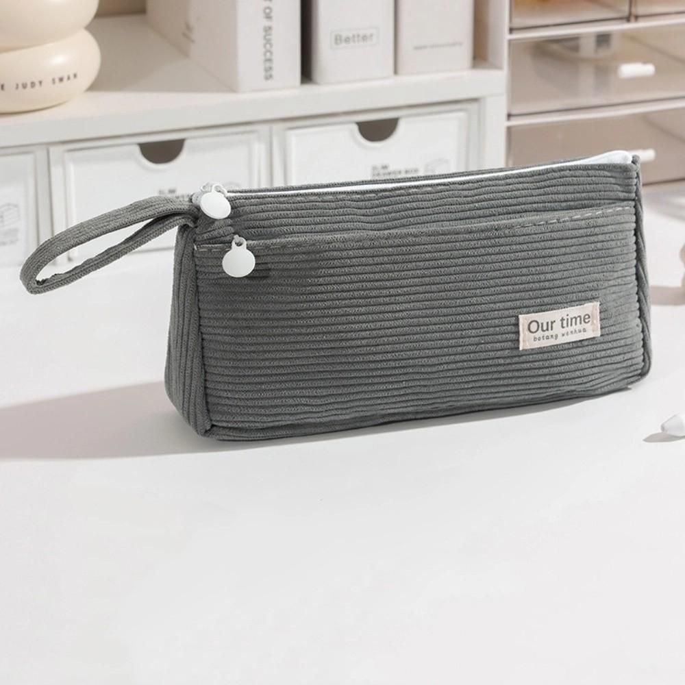 New Corduroy Pencil Case Multifunctional Large Capacity Pencil Pouch Solid Color Pen Storage Bag Student