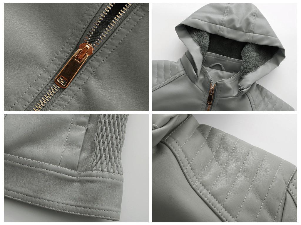 Nowa Europejsko-Amerykańska Damska Kurtka Skórzana z Kapturem Plus Size - Ciepła, Podszyta Aksamitem, Swobodny Płaszcz Jesienno-Zimowy