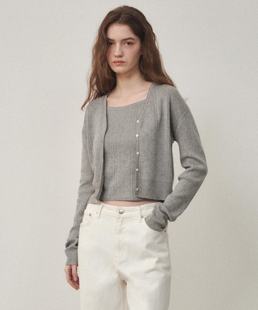 OSTKAKA Cotton Crochet Twin Set Melange Gray