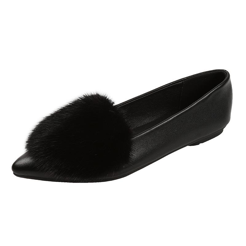 Damen 2025 Nerzfell Mokassins Loafer, Winter Samt Spitz Zehen Ballerinas, Große Größe 41