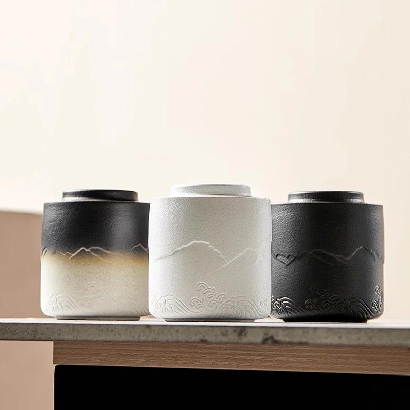 Mountain Sea Painting Ceramic Tea Pot Home Small Tea Storage Tank Storage Tank Living Room Decoration Storage Box with Cover