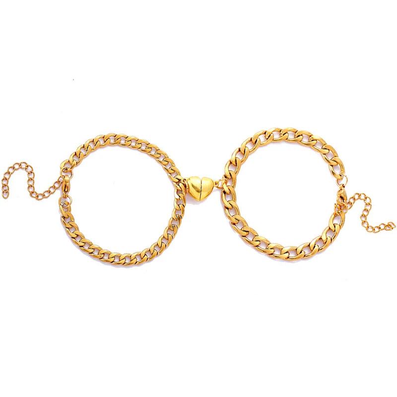 

2 шт./компл. Магнитные браслеты для пары Браслет притяжения в виде сердца Серебряный шарм любви Простые кубинские цепочки Ключ-замок Циркон Подарки золотой