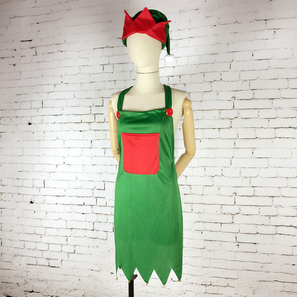 Świąteczny Elf Zestaw Fartucha i Czapki Tkanina Lniana Bawełniana Regulowany Świąteczny Kuchenny Fartuch do Gotowania i Czapka