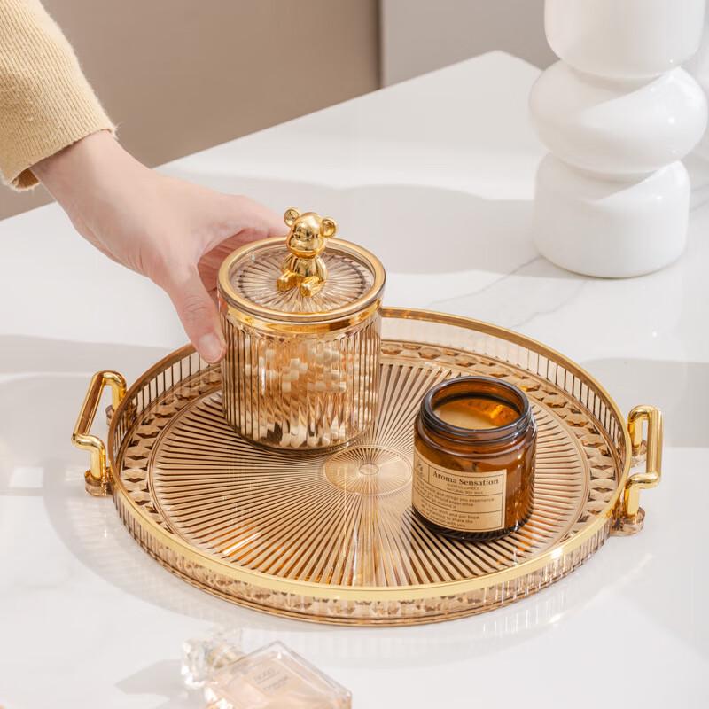 Luxury Round Acrylic Tray with Gold Trim