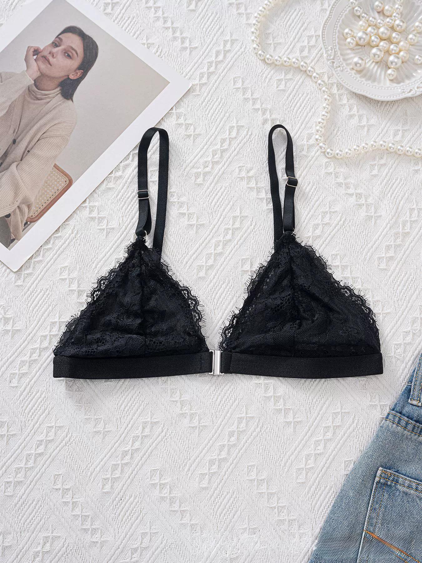 

Large size underwear French thin lace edge bra suspender sexy front buckle seamless chest wrap S чёрный