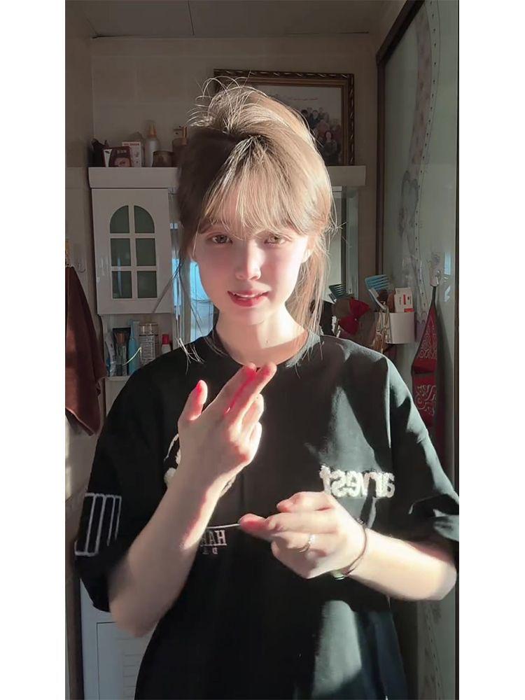 Women's Trendy American Street Style Summer 2025 Embroidered Loose-Fit Cotton T-Shirt