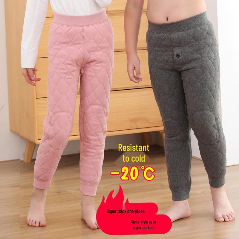 Children's Quilted Fleece-Lined Cotton Pants, High-Waisted, Thickened for Autumn/Winter, Suitable for Boys and Girls, Ideal for School Uniforms
