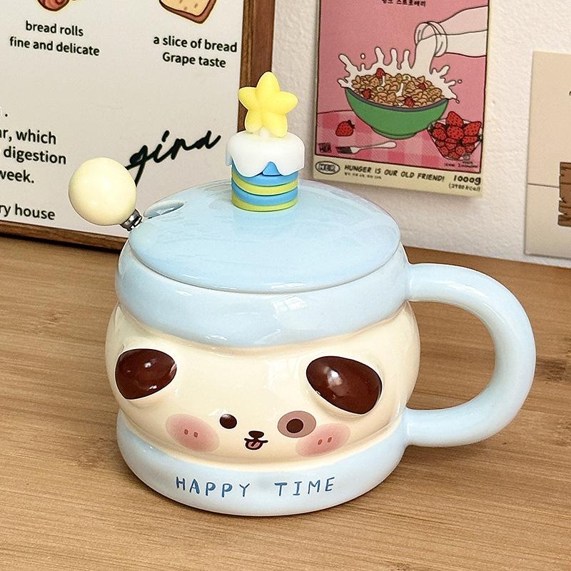 Birthday Gift Ceramic Mug with Lid Spoon Cartoon Water Cup Souvenir Gift Cup Office Home Coffee Cup Women