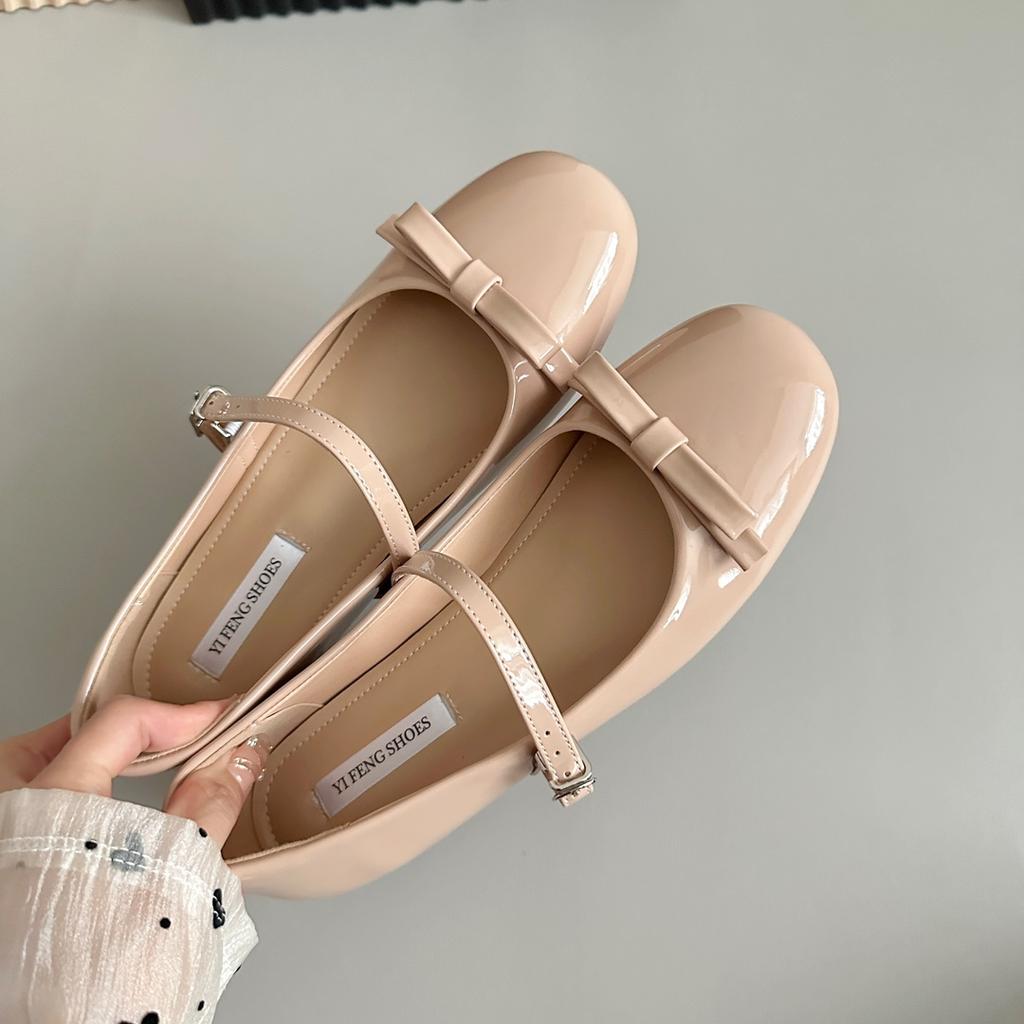 Nude Sweet Height Increase of 4 Cm Girl Age Reduction Word with Mary Jane Round Head Light Mouth Bow French Shoes