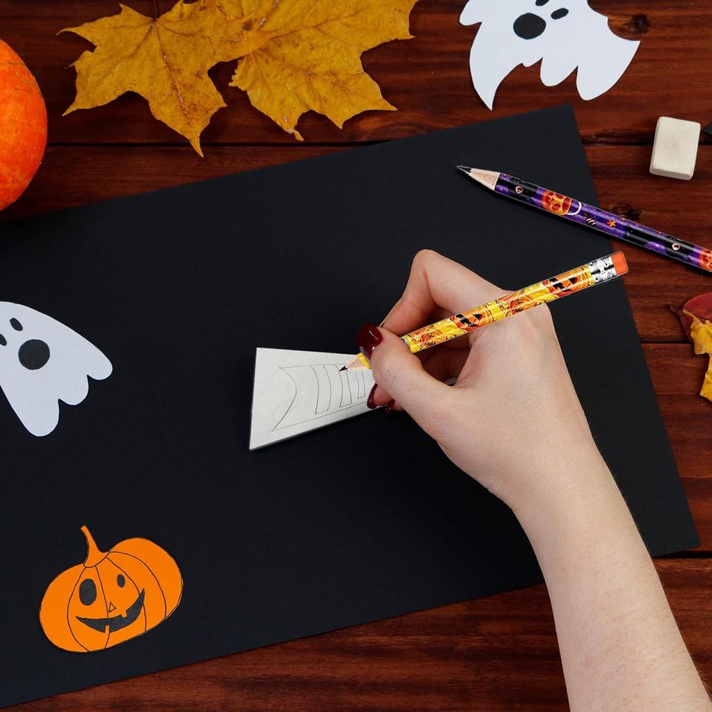 48 Halloween Pencils Bulk with Erasers for Kids, Cute Wood Pencils with Colorful Halloween Themed Design for Kid Trick o2r Treat Gift Prize, Party
