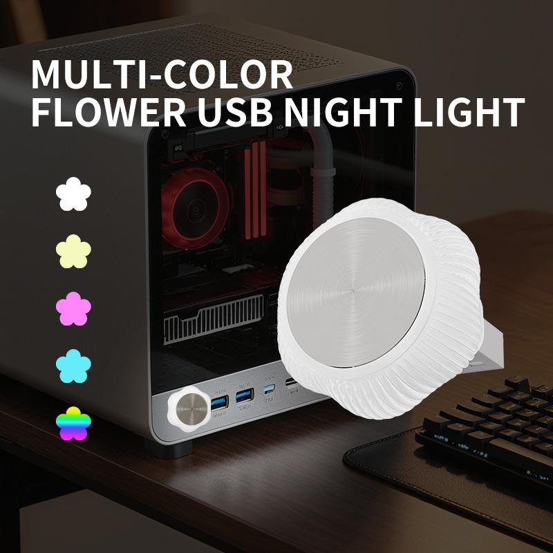 New Car USB Atmosphere Light Universal wire-free LED car breathing light, mini decorative flower-shaped colorful night light