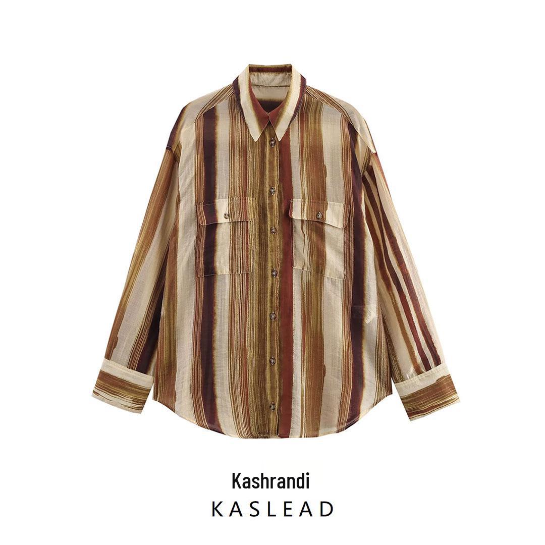 

2025 Spring Women s European & American Style Versatile Loose Striped Shirt Medium