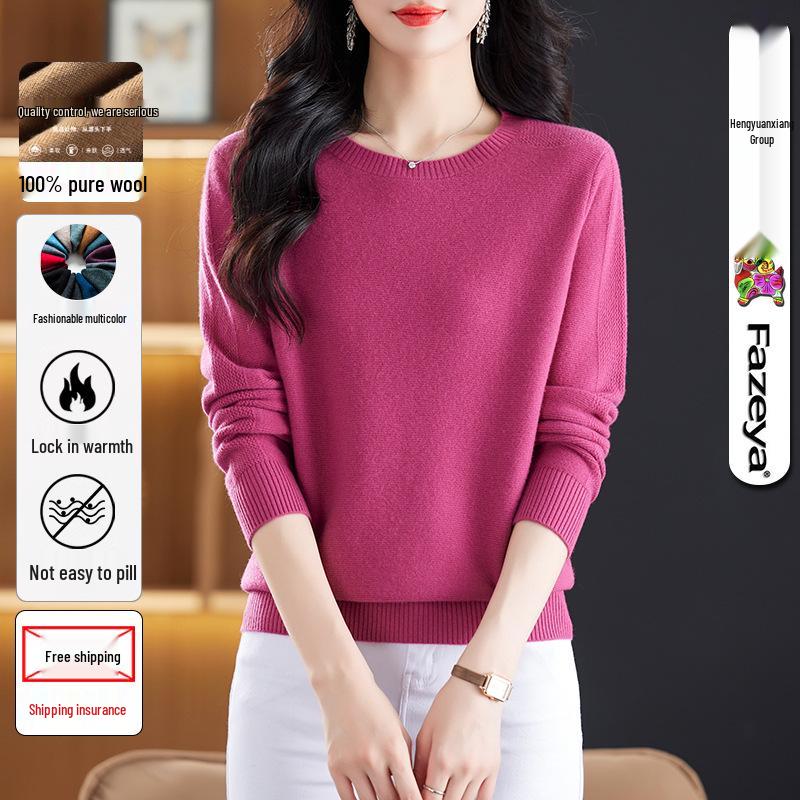

Hengyuanxiang Women s 100% Pure Wool Round Neck Sweater - Winter Fashion Knitted Top 115 [Large]