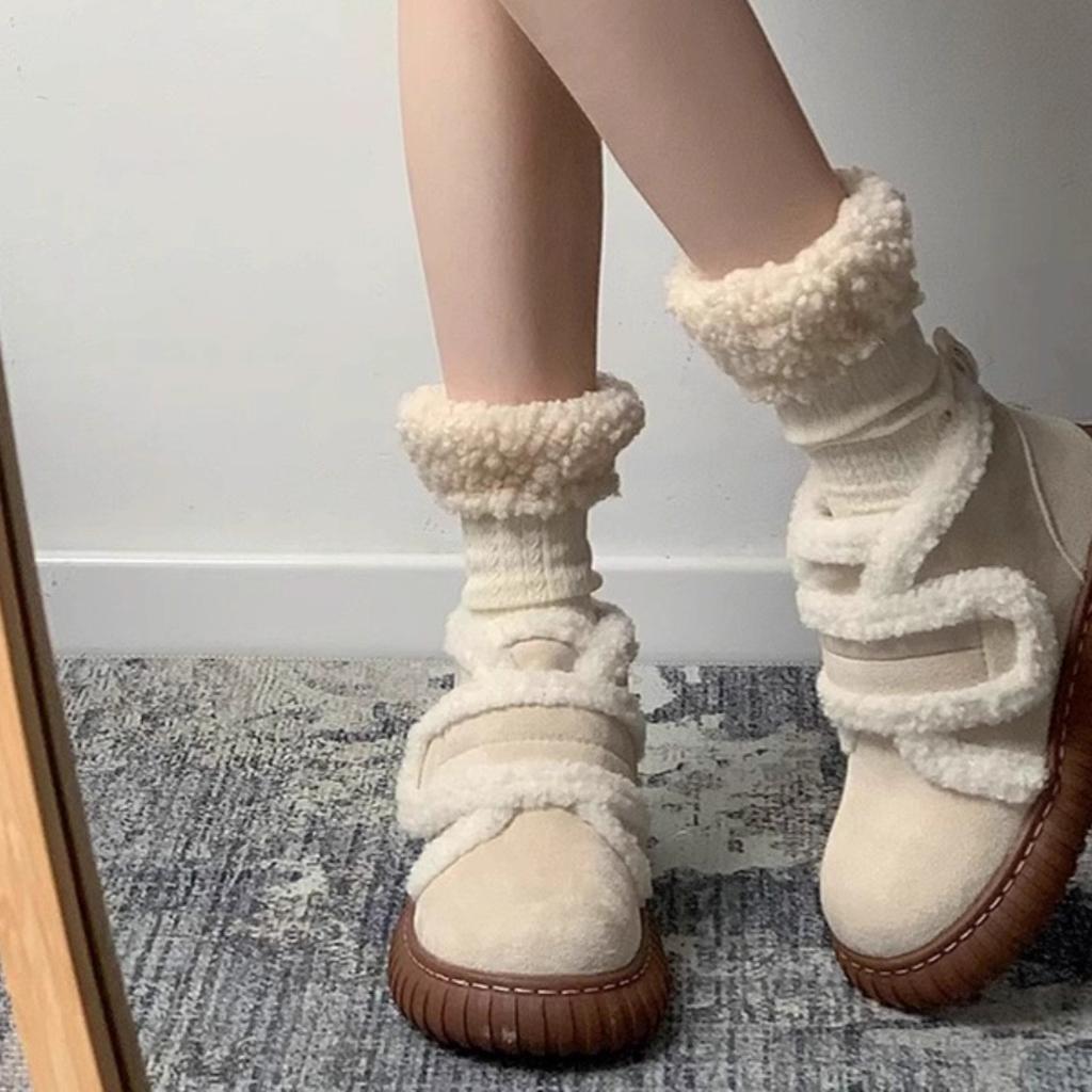 Retro Velcro velvet warm snow boots fashionable versatile casual snow boots winter short boots cotton shoes women