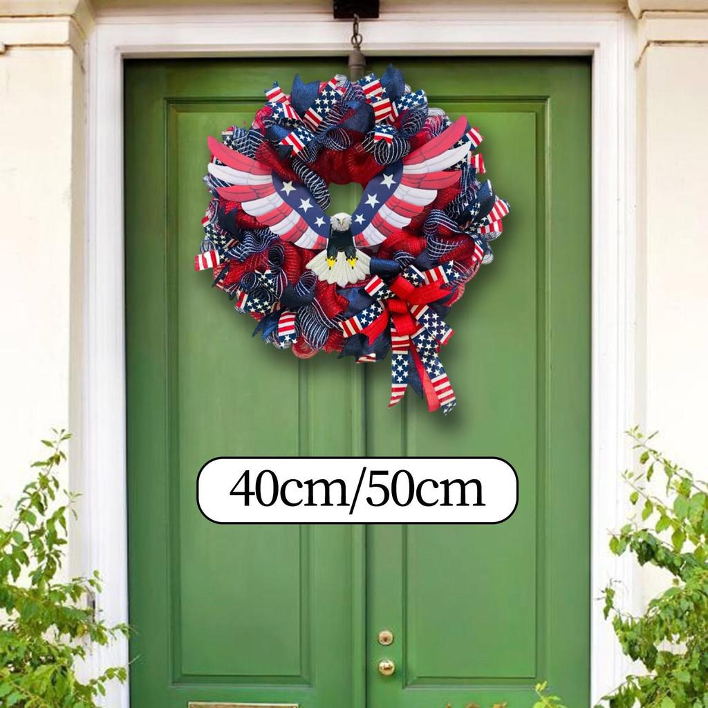 4TH of July Patriotic Eagle Mesh Wreath Front Door Hanging Decoration Sturdy