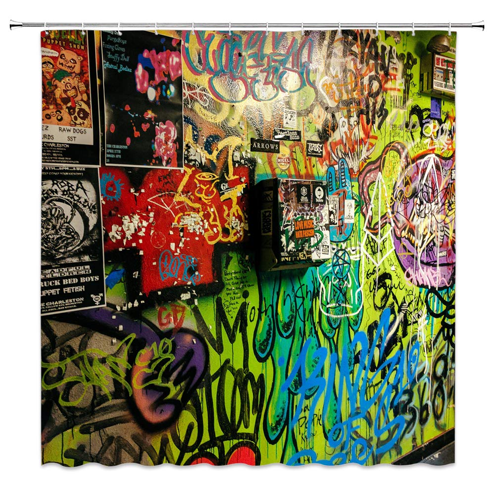 

Colorful Graffiti Shower Curtain Abstract Art Home Creative Bathroom Curtains Decor Polyester Fabric Quick Drying Set with Hooks W90xH180cm
