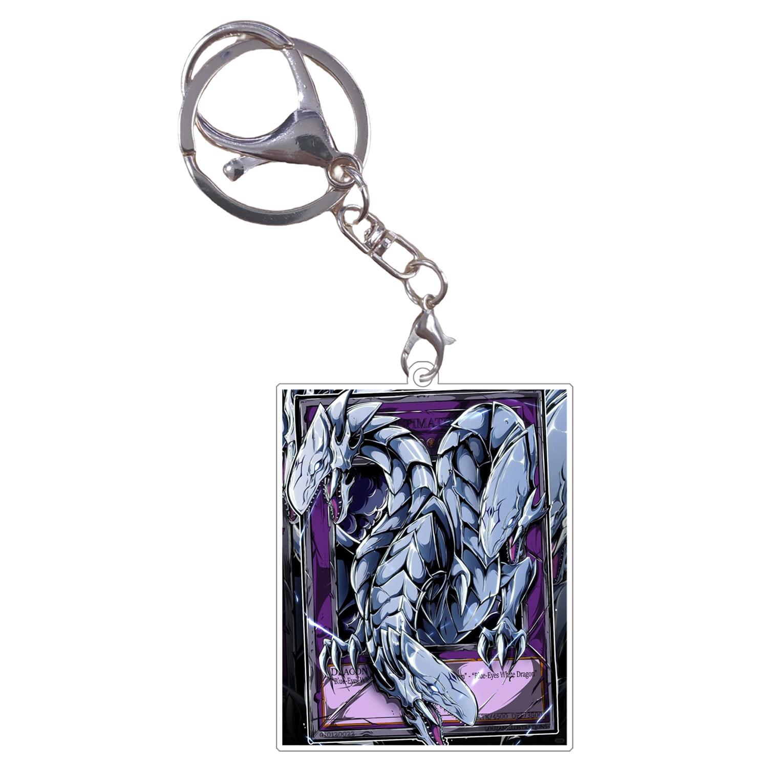

Yu Gi Oh Double Sided Keychain Dark Magician Blue-Eyes White Dragon Game Props Acrylic Small Cards Anime Characters Pendant