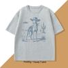 Vintage UFO Western TShirt Cotton Retro Short Sleeve Tshirt Cowboy Wild West Dog Mom T Shirt Casual Round Neck Loose Tees Top