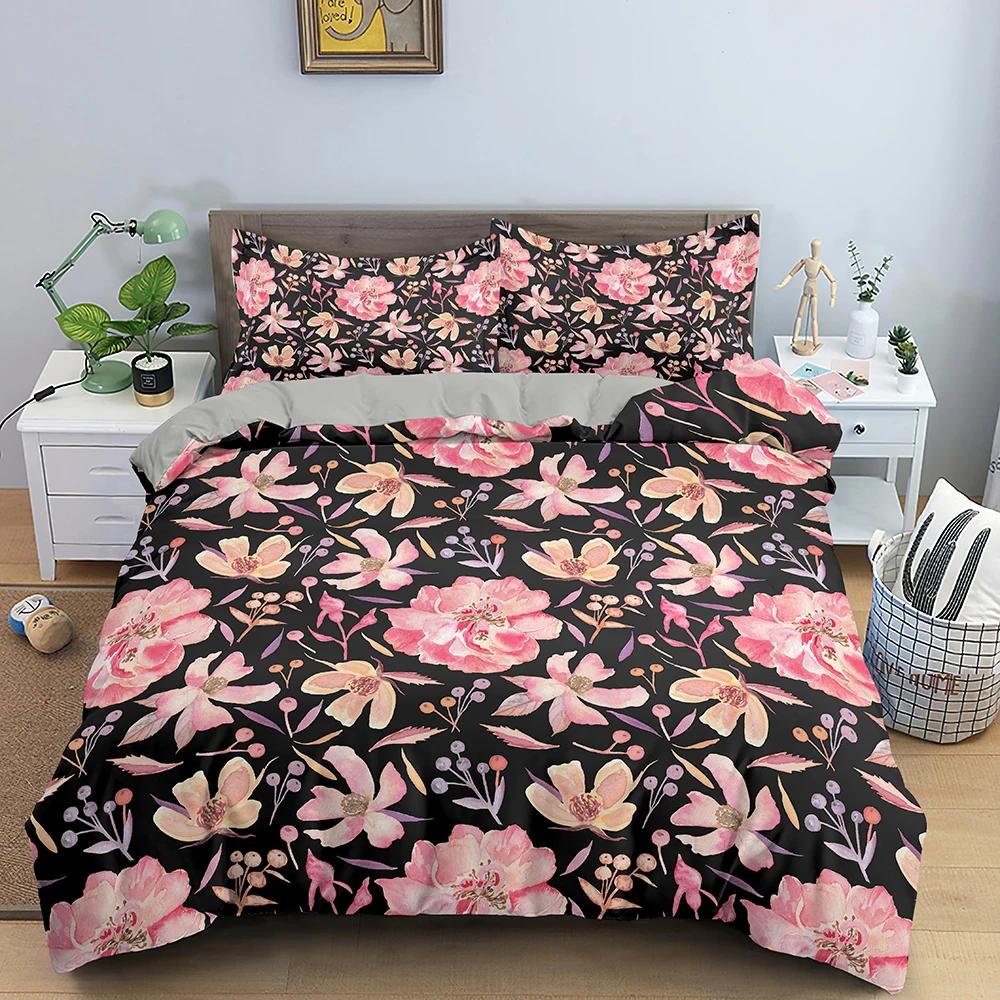 Vintage Flower King Queen Duvet Cover Peony Sunflower Bedding Set Tropical Floral Quilt Cover Boho Polyester Comforter Cover