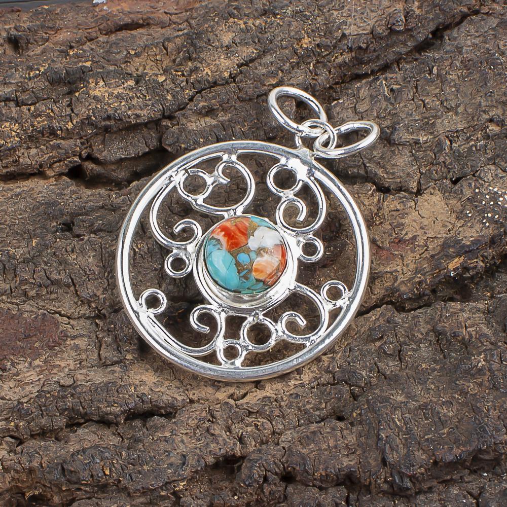Spiny Oyster Copper Turquoise Gemstone Pendant, Handmade Silver Jewelry, 925 Solid Sterling Silver Pendant, Beautiful Pendant Gift For Her
