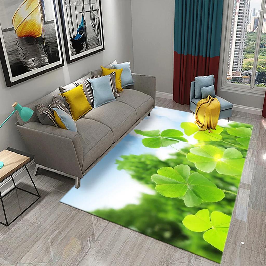 Green Four Leaf Clover Carpet Saint Patrick's Day Living Room Bedroom Bathroom Door Mats Home Decor Soft Doormat Non Slip Carpet