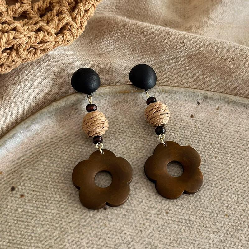 Boucles d'oreilles de luxe rétro français café ambré - Puces élégantes pour femmes avec design de niche