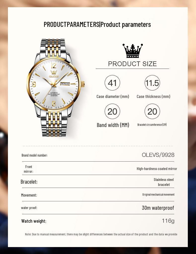 Oulishi Olevs Dual Calendar Automatic Mechanical Men's Watch - Popular Douyin Hot Seller