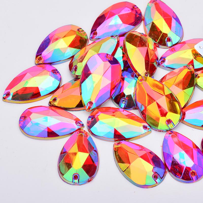 100Pcs 17*28mm Large Sewing Crystal AB Drop Rhinestone Applique Flatback Acrylic Stones Sew On Crystal Strass For Clothes