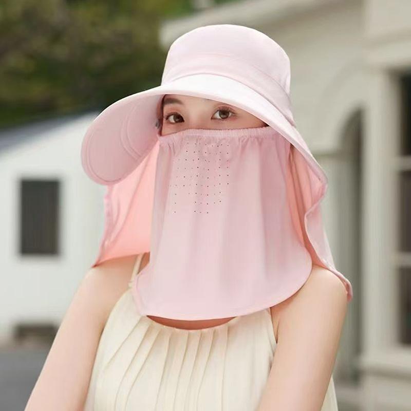 Wide Brim Foldable Shawl Hat Anti Uv Adjustable Integrated Face Mask Fisherman Hat Large Brim Sun Hat Tea Picking Hat Summer