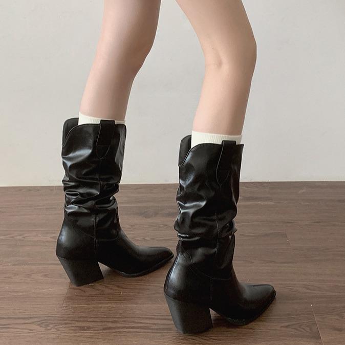 Bottes marron vintage à talon pointu Maillard pour femmes, nouvelles 2025 printemps et automne, style britannique, bottes à poils fins