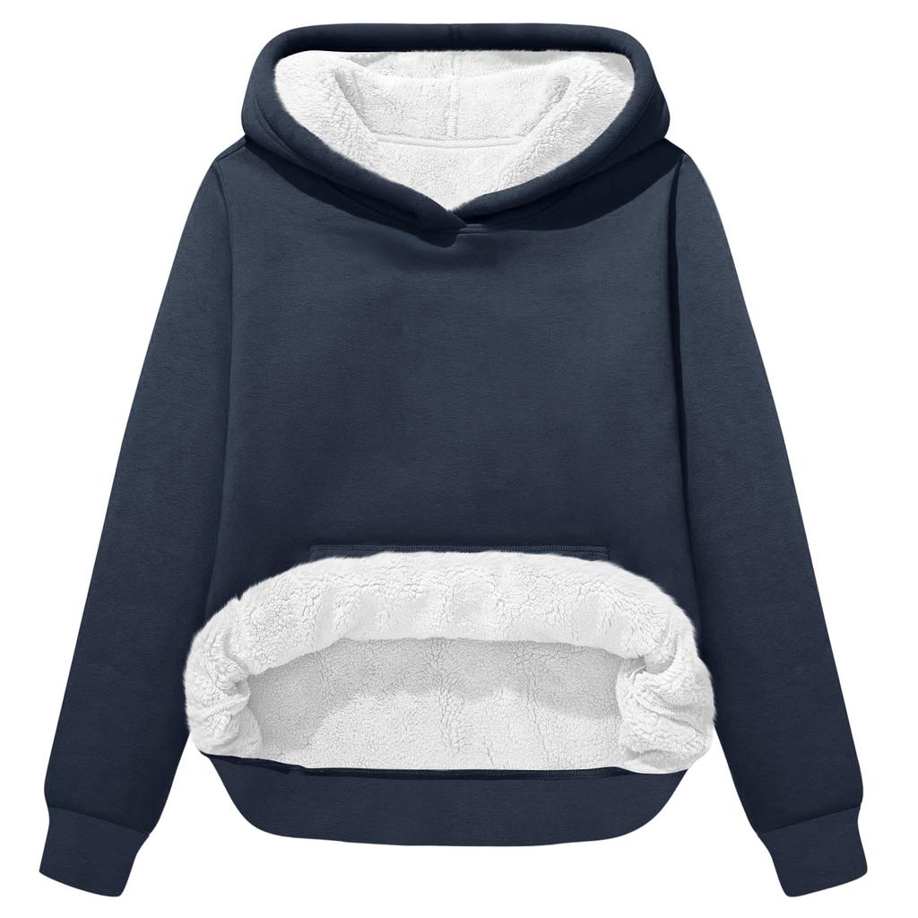 Women's Fashionable Casual Long-Sleeved Top With Fleece Thickened Hooded Sweatshirt