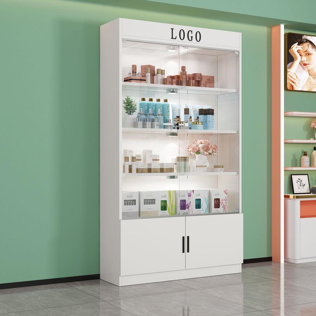 Glass Display Cabinet with Lock for Beauty Salon Cosmetics