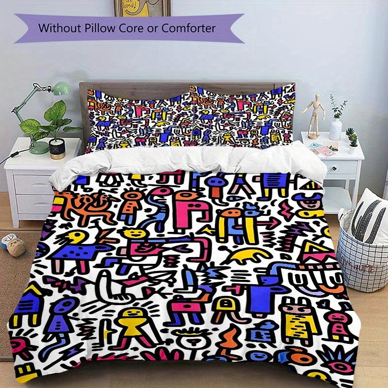 3Pcs Colorful Characters Printed Bedding Set, Breathable And Soft,(Includes 1 Duvet Cover And 2 Pillowcases, Quilt Not Included) yy250815157