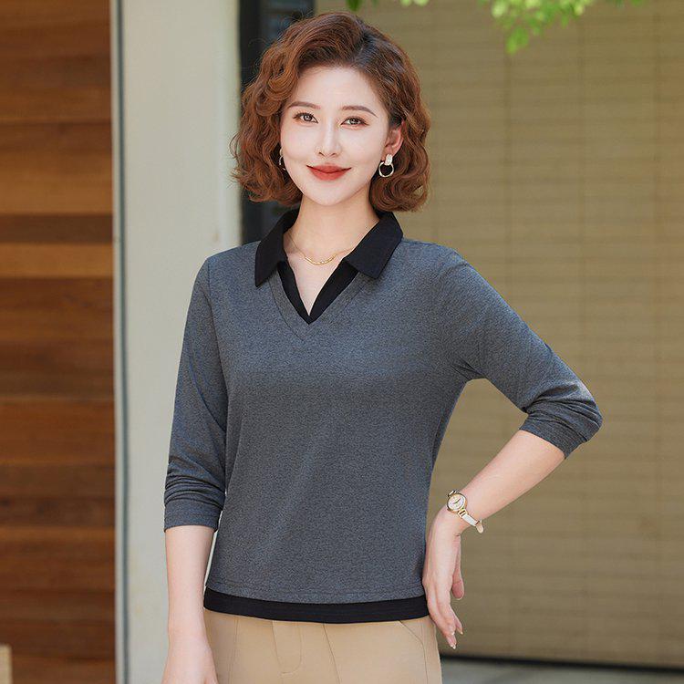 Women's 2025 Slimming Long-Sleeve T-Shirt with Lapel - Versatile Spring/Autumn Top
