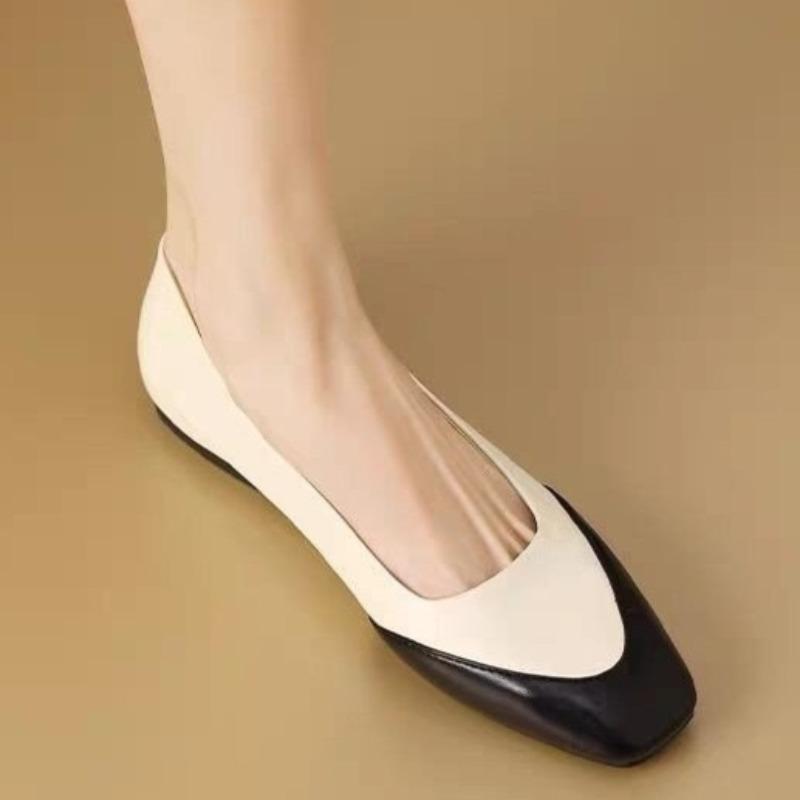 Color Block Plus Size Single Shoes Women's Fashion Autumn New Square Toe Shallow Mouth Non-slip Low Heel Shoes